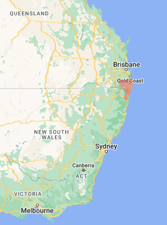 Approximate distribution of Albert's Lyrebird shown on a map. 